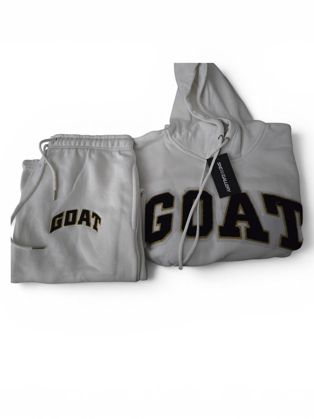 GOAT Embroidered White Men's Hoodie & Sweatpants Set